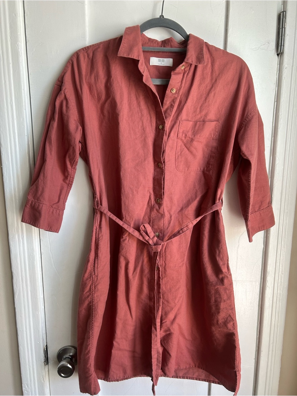 UNIQLO Button-Front Shirt Dress with Waist Tie (xs)